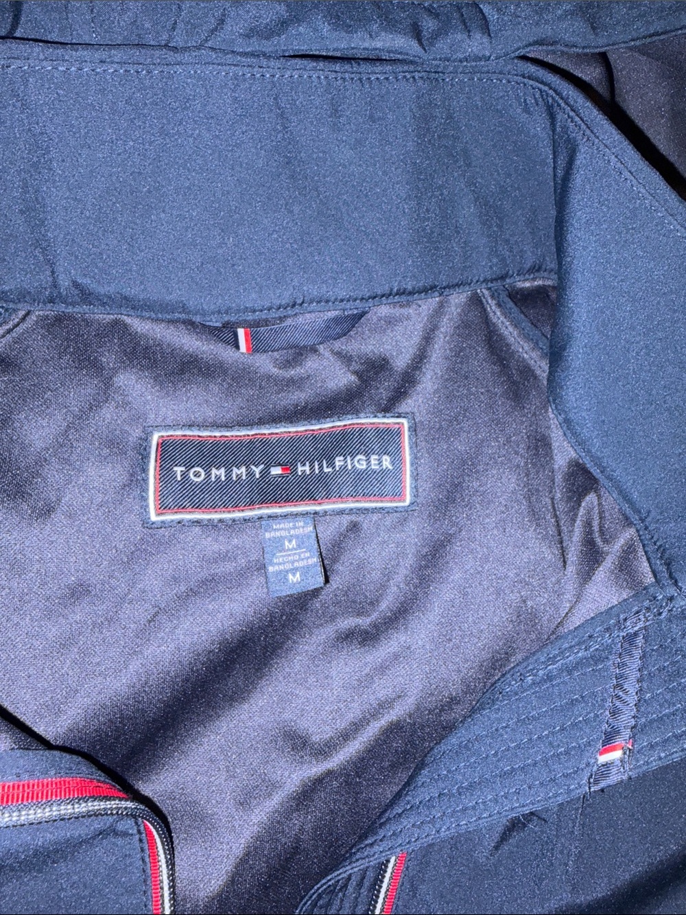 Womens Tommy Hilfiger Navy Hooded Rain Coat/Windbreaker with Red/white Trim - Picture 3 of 7